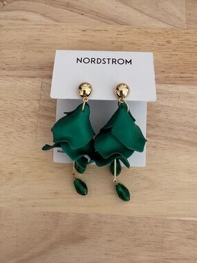 Nordstrom Green Floral Drop Earrings - Gold Accents